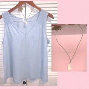 Light denim Sleeveless Blouse and boho necklace new with tags